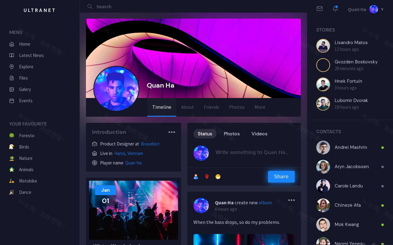 深色响应式社交平台界面ui设计