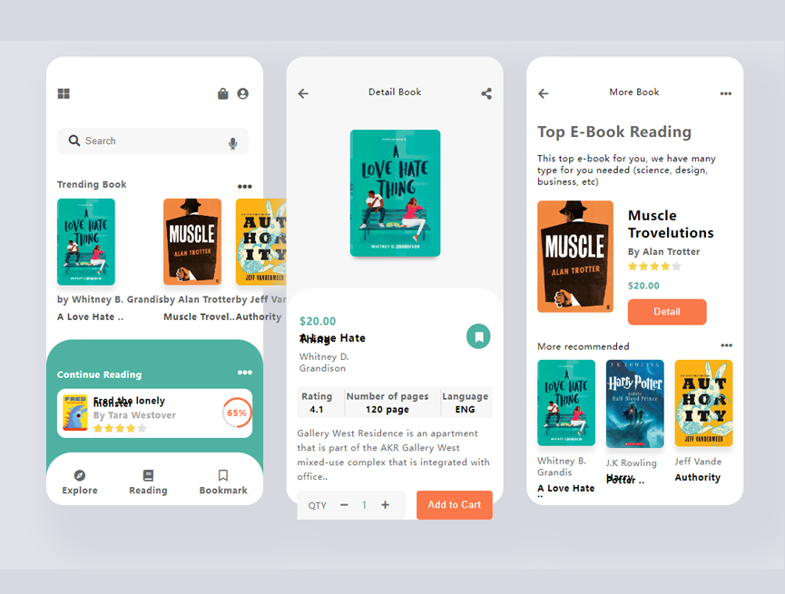 书店app界面设计，软件ui界面模板