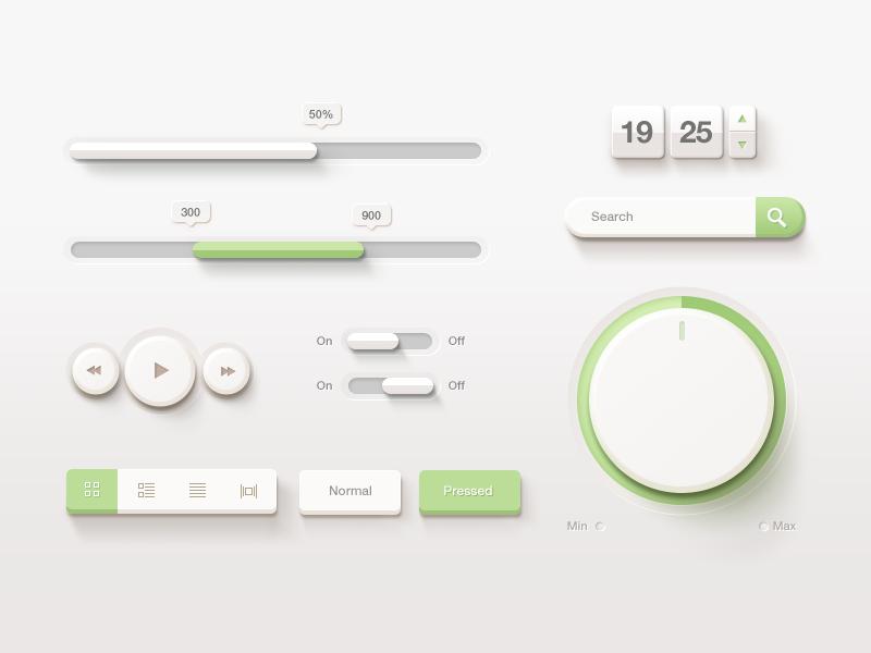 绿色的手机ui工具包多媒体音乐播放器ui界面元素psd素材下载