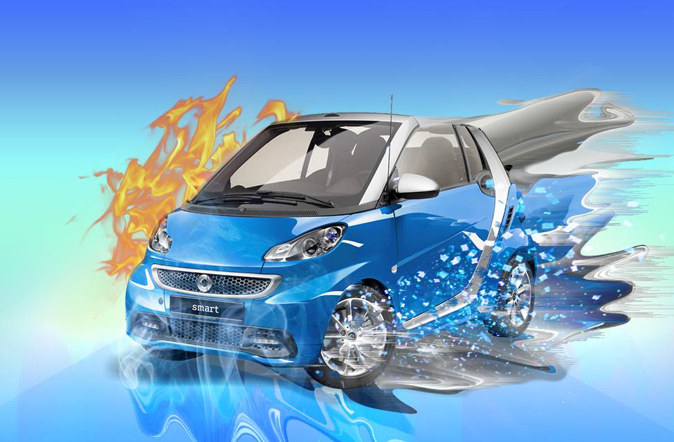 蓝色酷炫的smart车奔驰动感设计