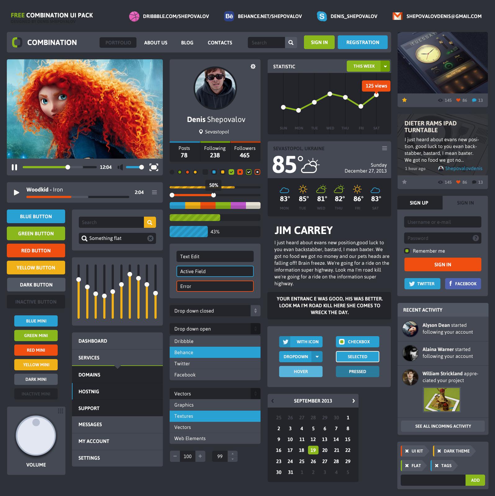 黑色win8扁平化网页手机app ui界面设计psd素材下载