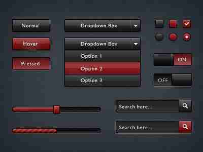 黑色和红色的网页表单元素设计PSD分层素材