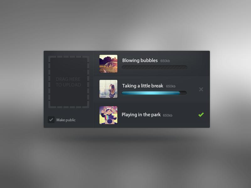 黑色的拖动文件上传页面界面ui素材