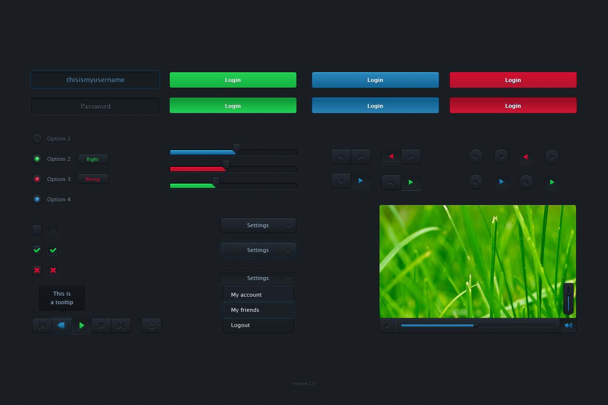 黑色的网页ui表单设计元素psd下载