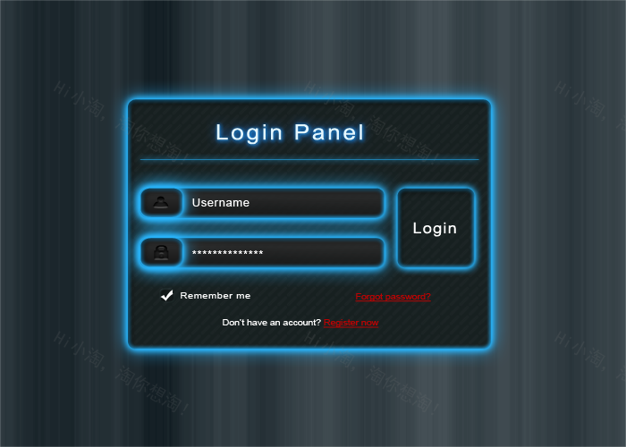 发光金属质感的ui登录界面设计_PSD面板发光登录界面设计