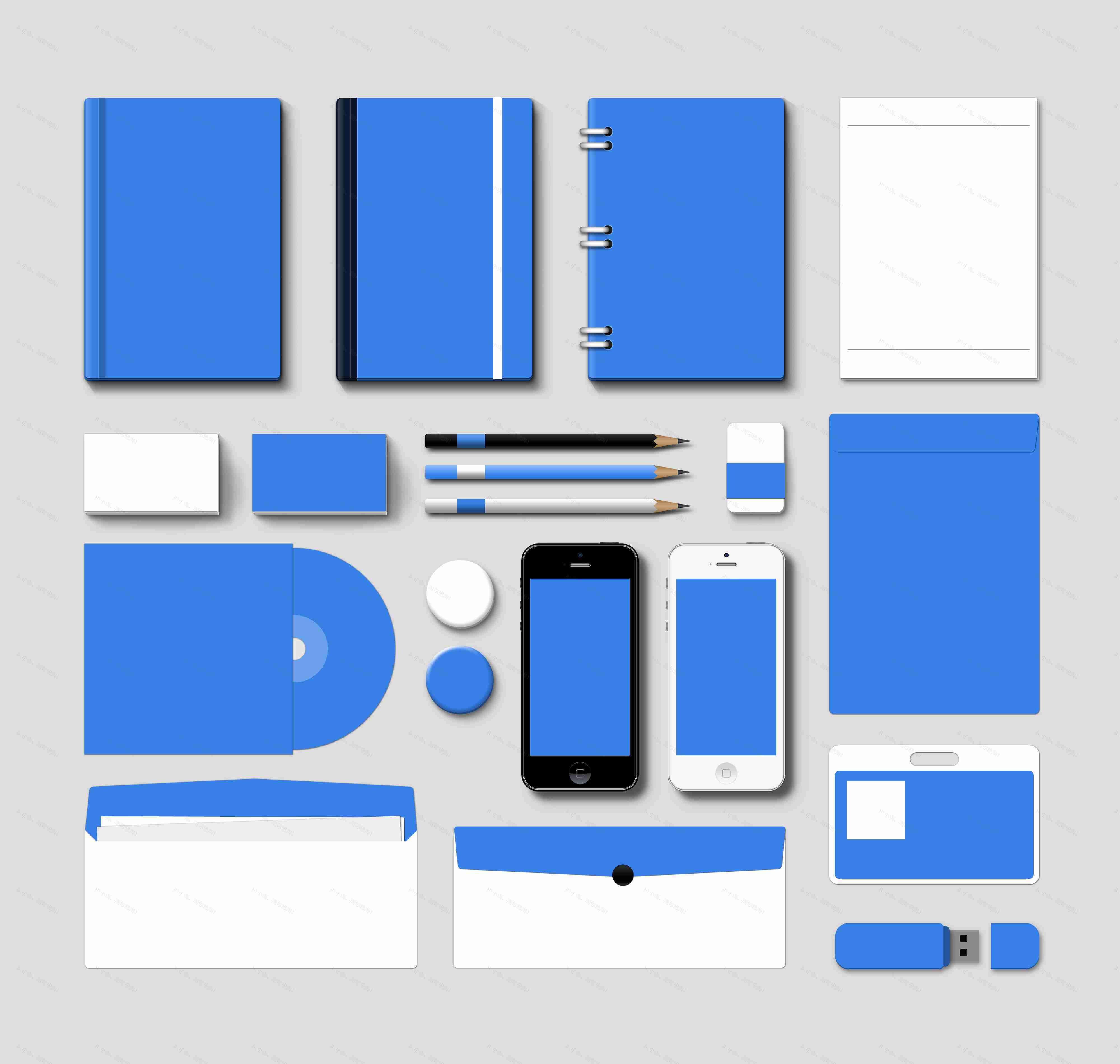 蓝色的办公用品模板设计psd源文件下载
