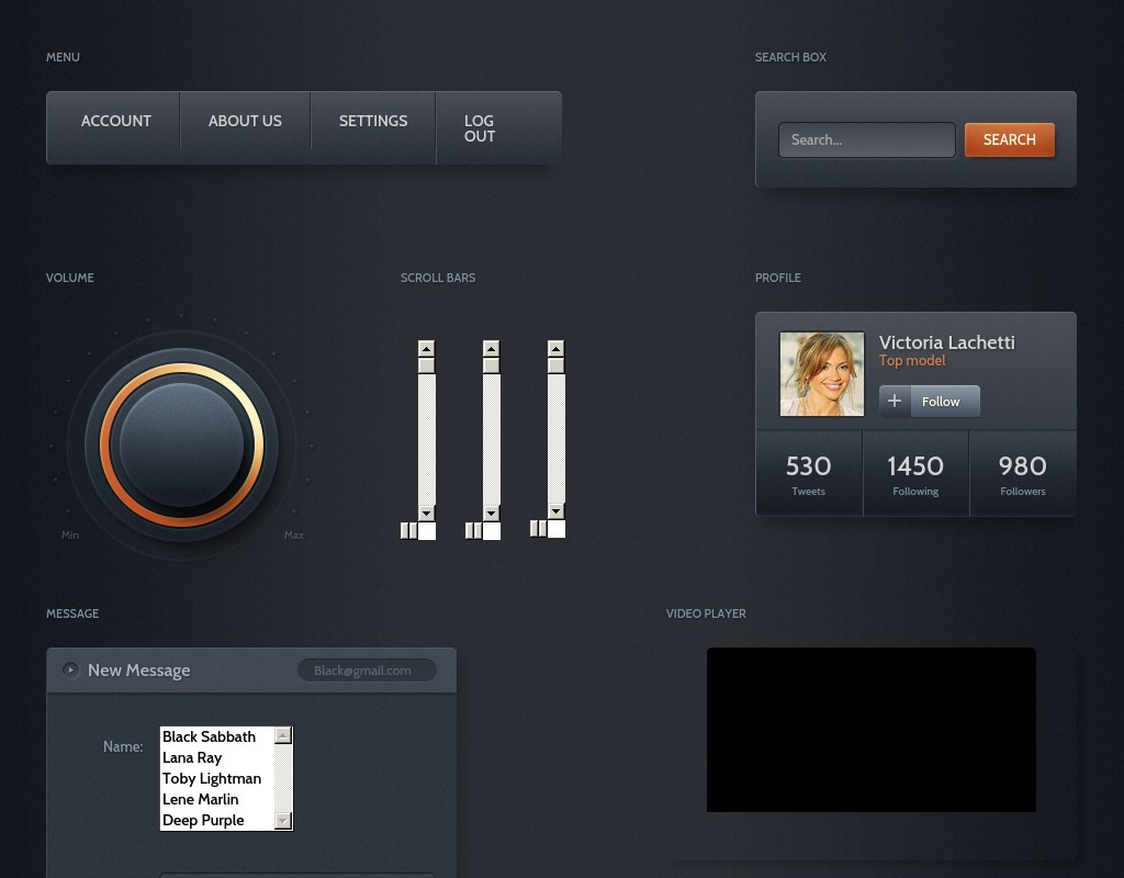 黑色的社交网站响应式ui模板源码