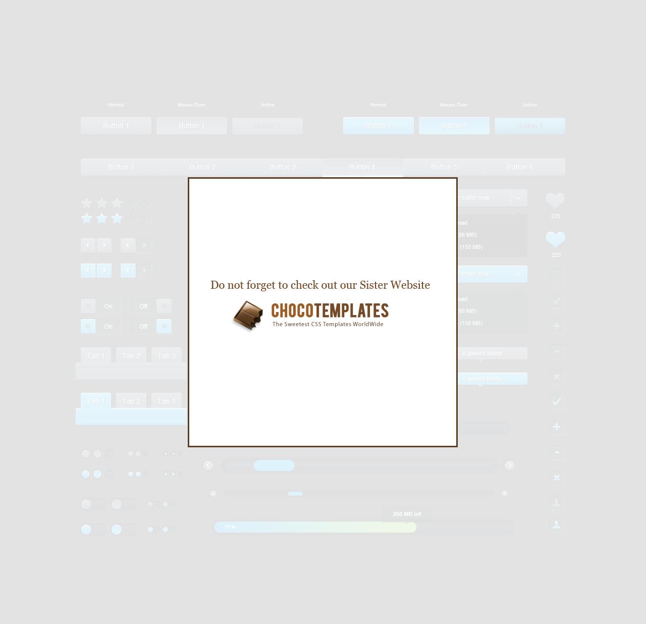 网页蓝色科技UI设计素材_网页元素工具包一套素材下载