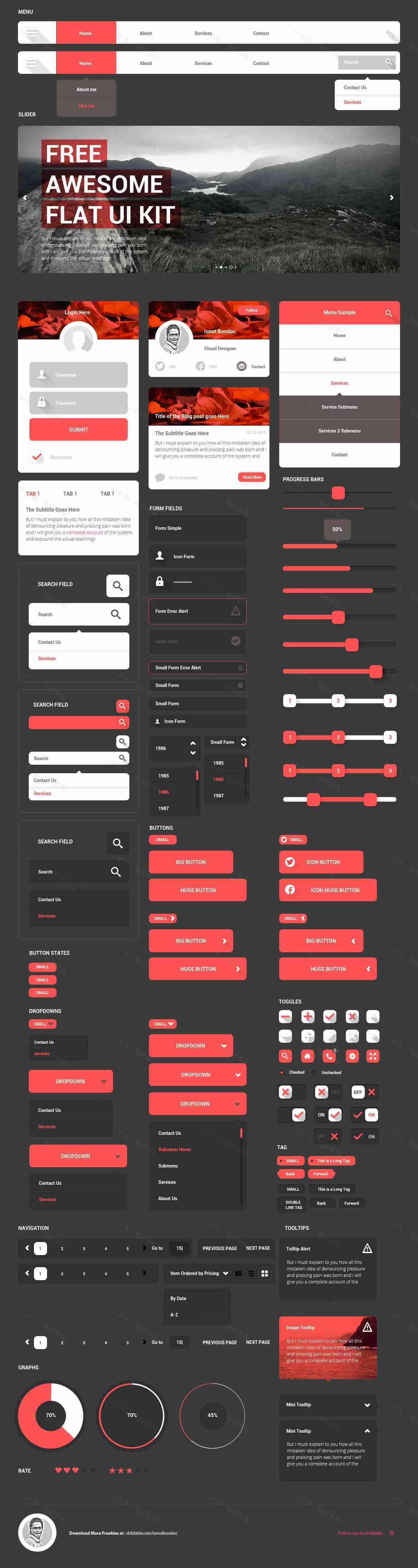 质感红色的手机博客网站UI工具包素材