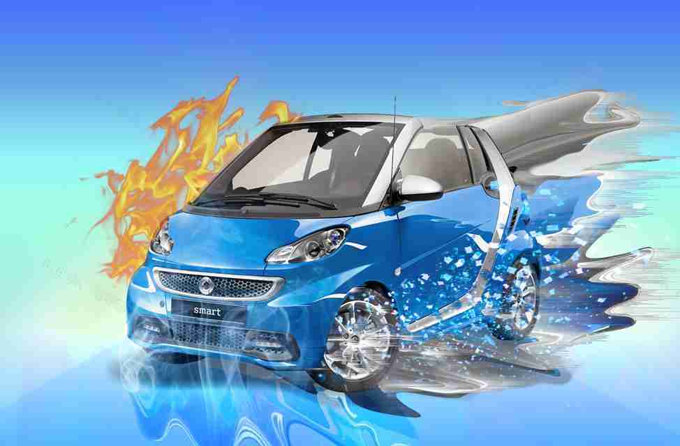 蓝色酷炫的smart车奔驰动感设计