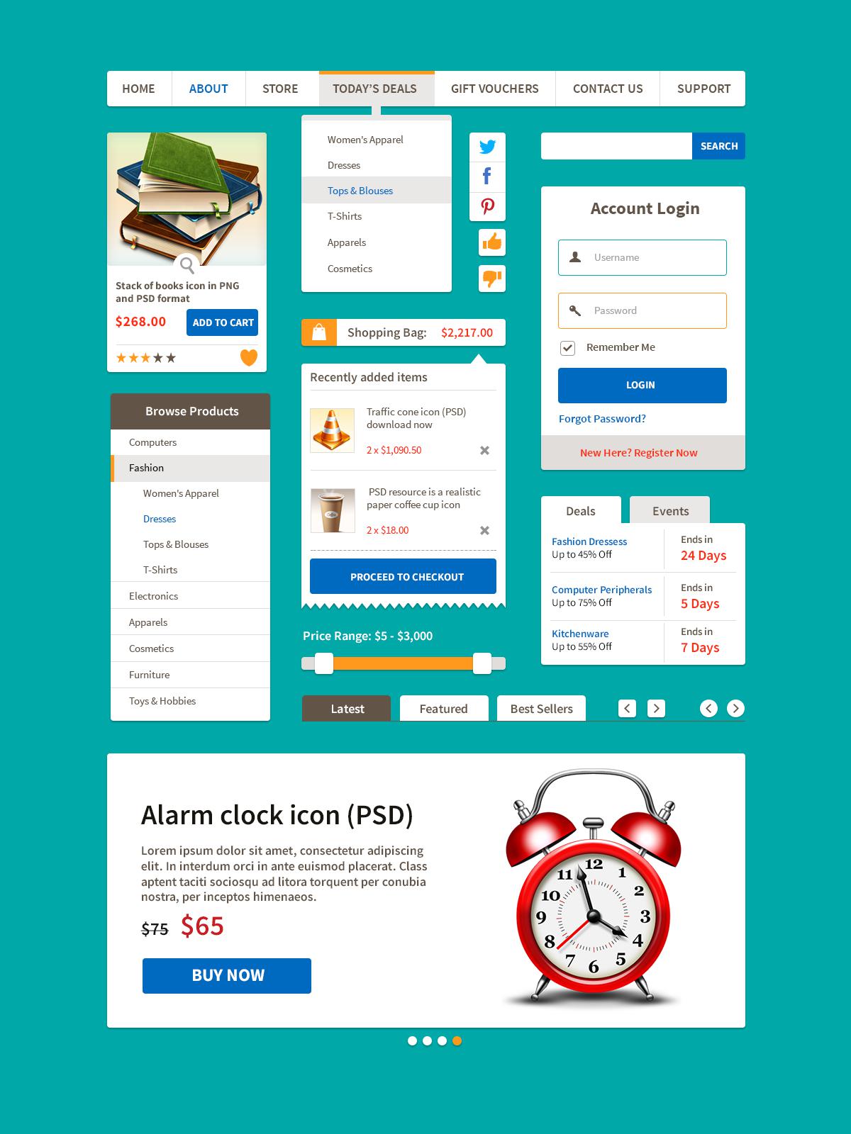 简洁的商务网站ui扁平化设计元素psd分层素材下载