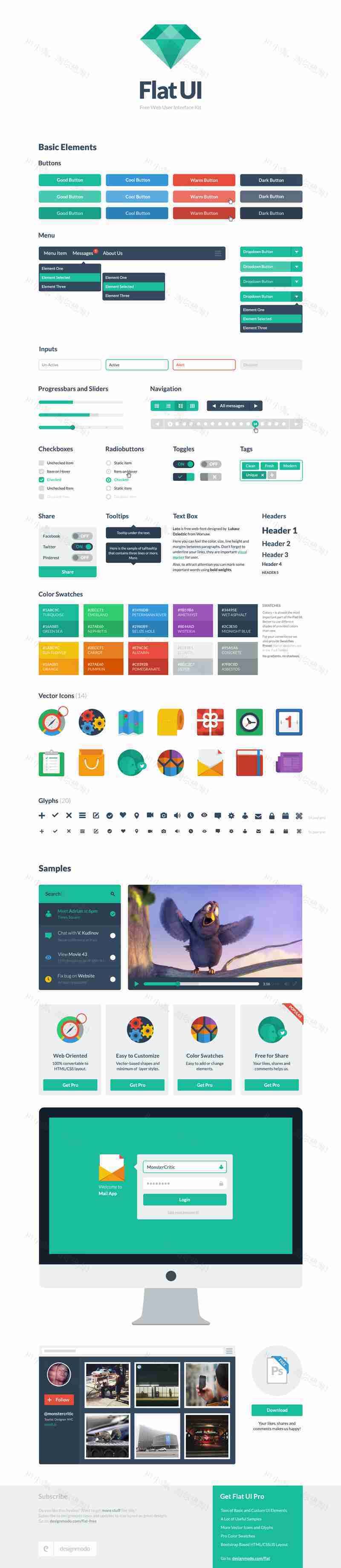 扁平的网页界面ui设计PSD素材