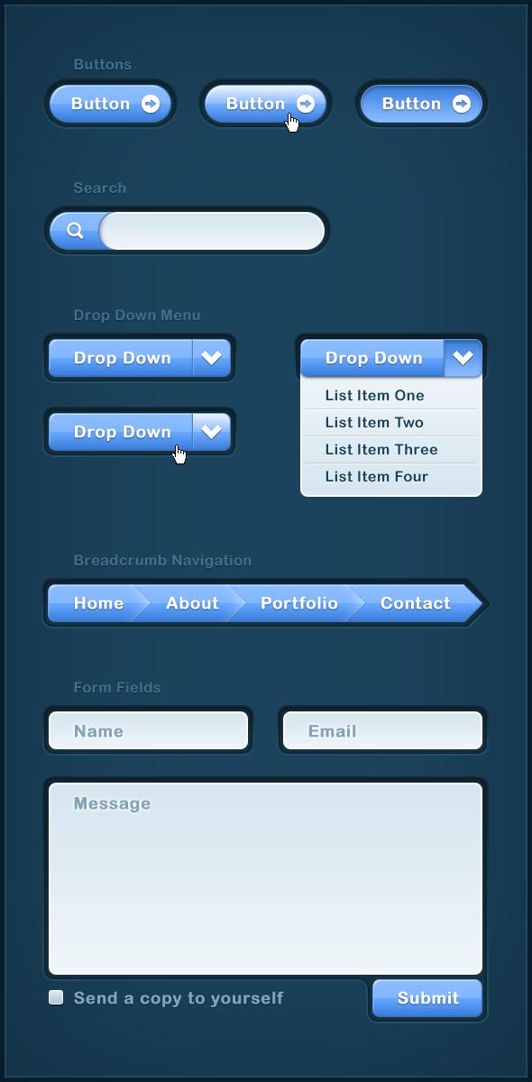蓝色的手机UI组件_手机导航菜单ui素材下载