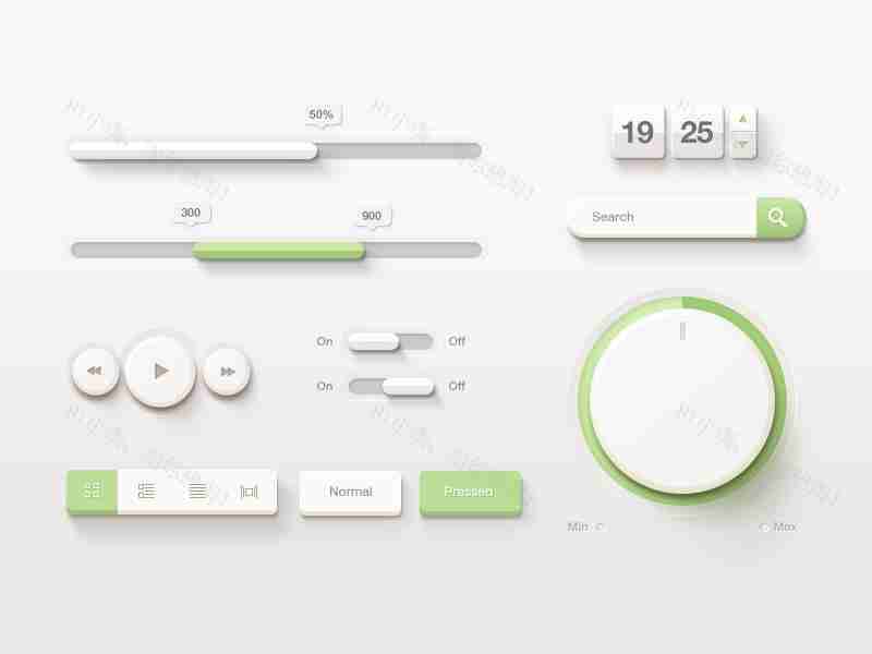 绿色的手机ui工具包多媒体音乐播放器ui界面元素psd素材下载