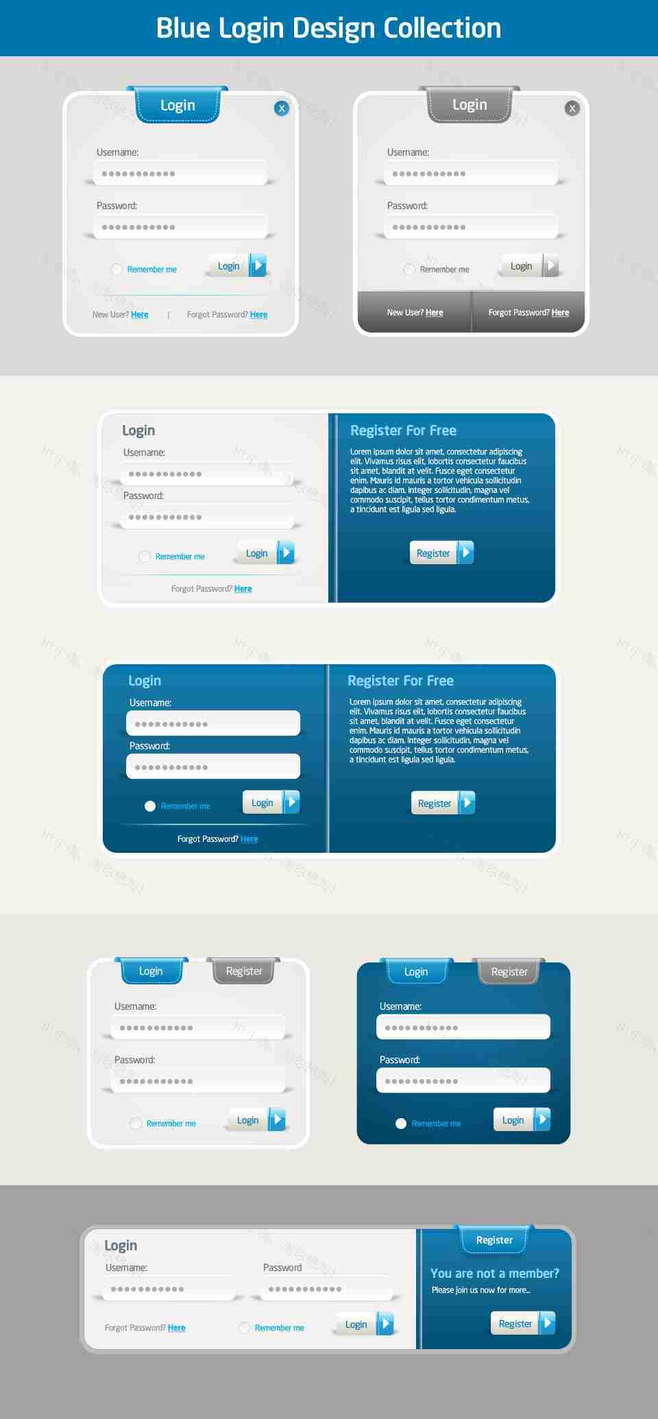 漂亮的蓝色登录框ui界面设计psd素材下载