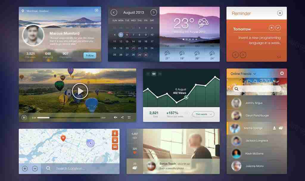 大气的扁平化ui界面设计素材PSD