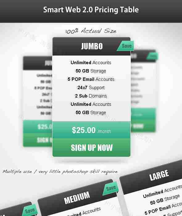 立体的价格展示表格排列设计psd分层素材下载