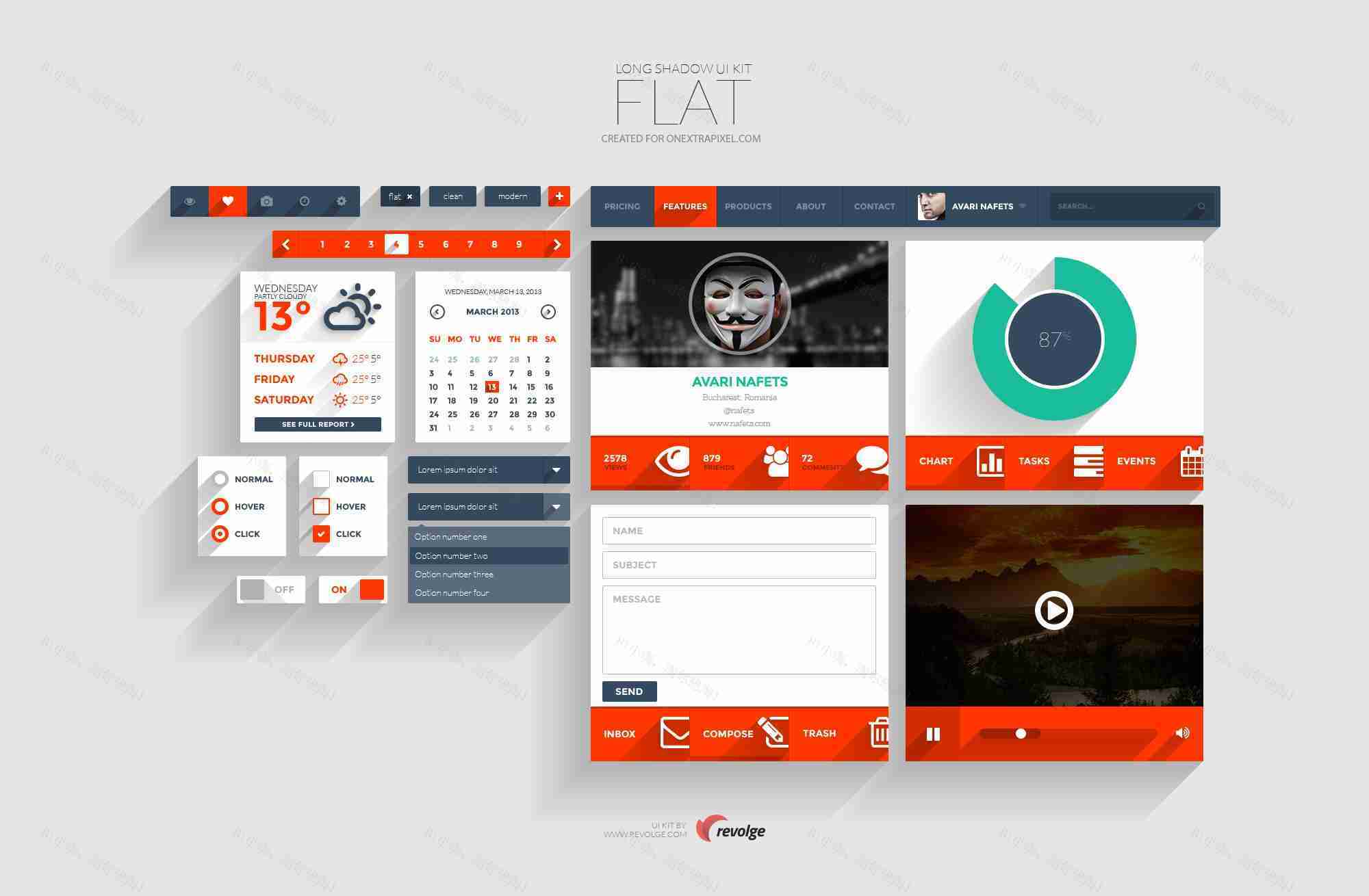 3D立体投影的网页UI界面元素psd下载