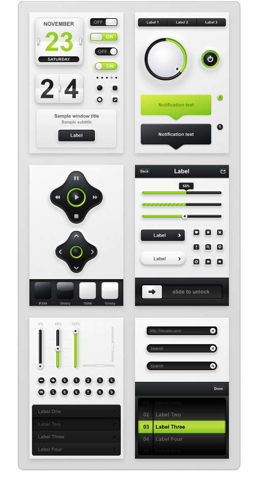 黑色的iphone手机ui界面设计元素工具包psd分层素材下载