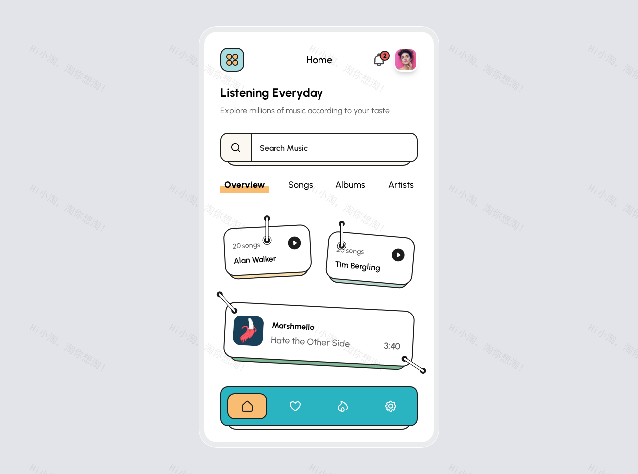 卡通有趣的音乐APPui界面设计