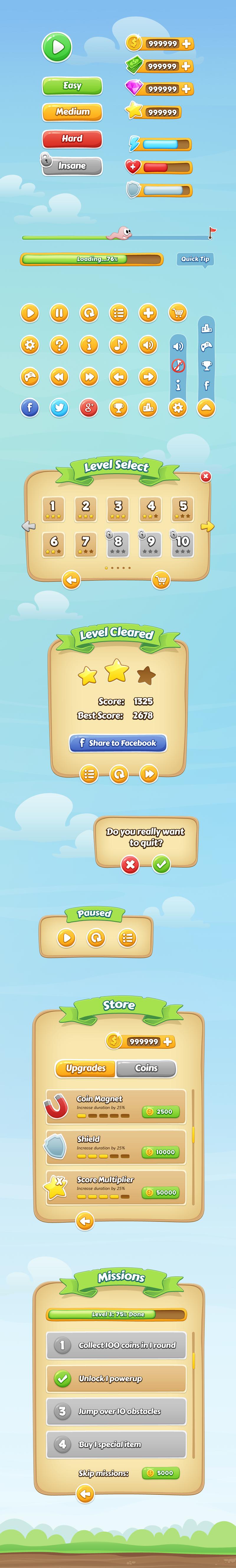 卡通手机app游戏界面设计素材PSD