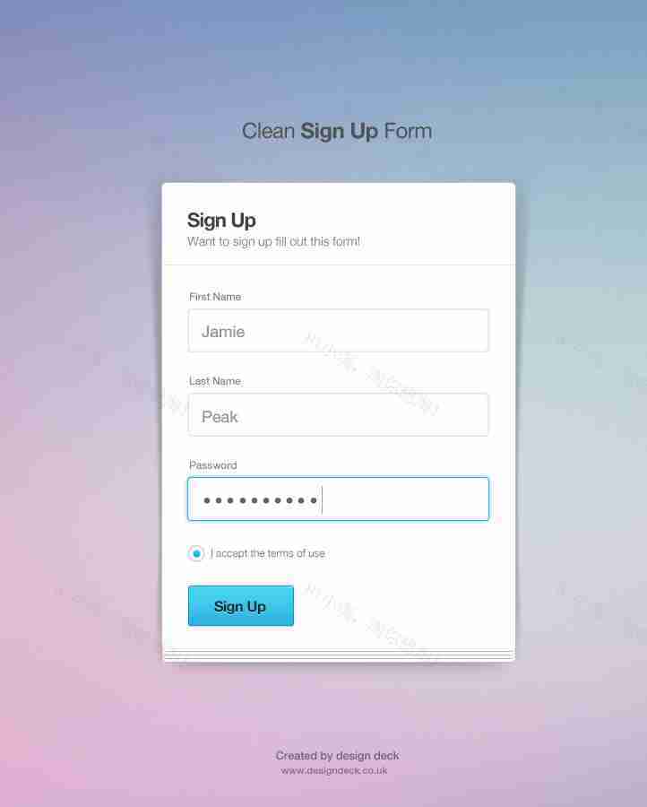 简洁的用户注册表单ui设计模板