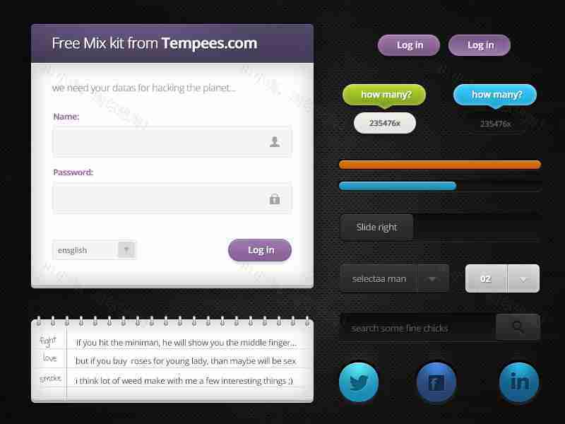 网站登录界面ui设计_登陆框网页元素psd素材下载