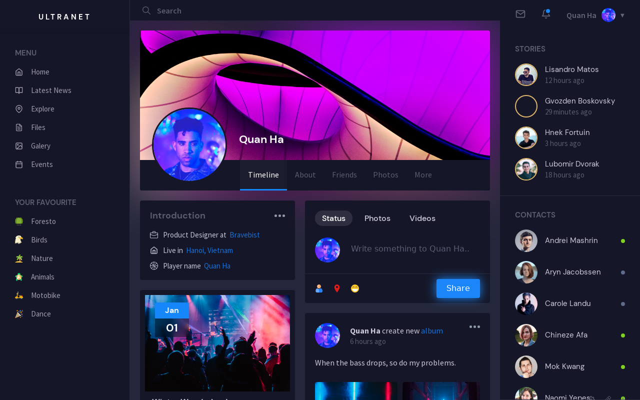 深色响应式社交平台界面ui设计