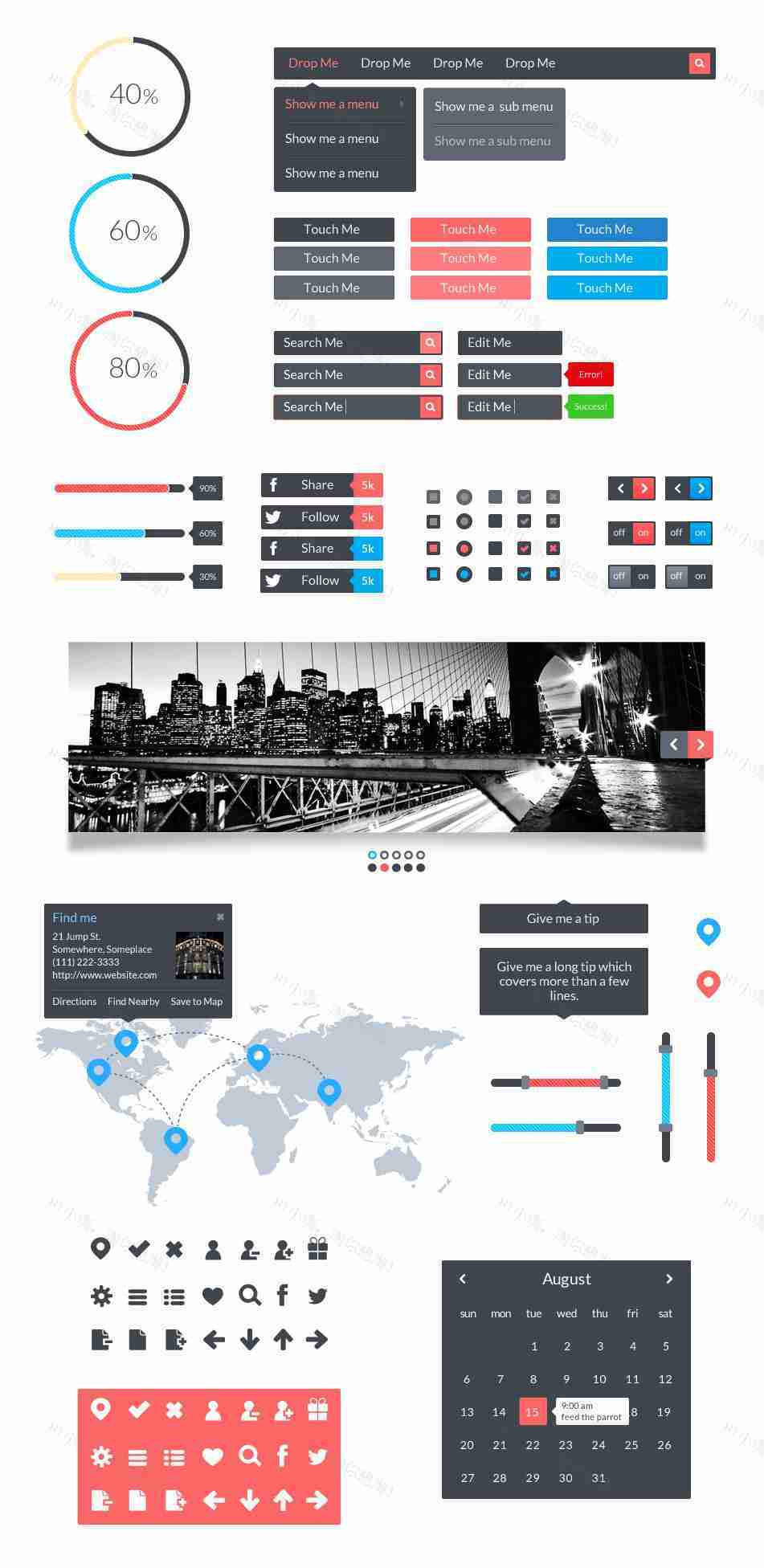 各类扁平的按钮加载下拉图标进度条UI素材