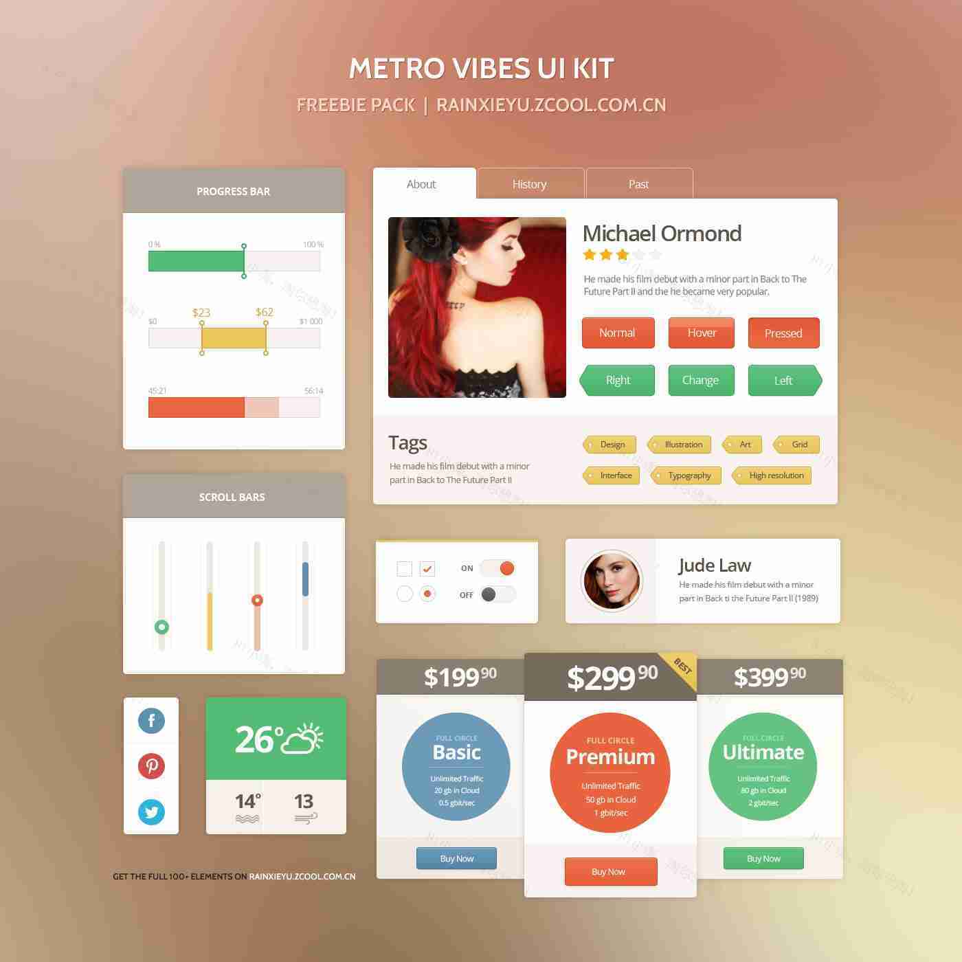 清新的win8风格扁平化网页模板UI界面设计psd源文件下载
