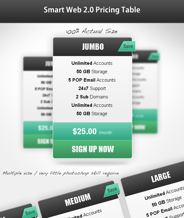 立体的价格展示表格排列设计psd分层素材下载