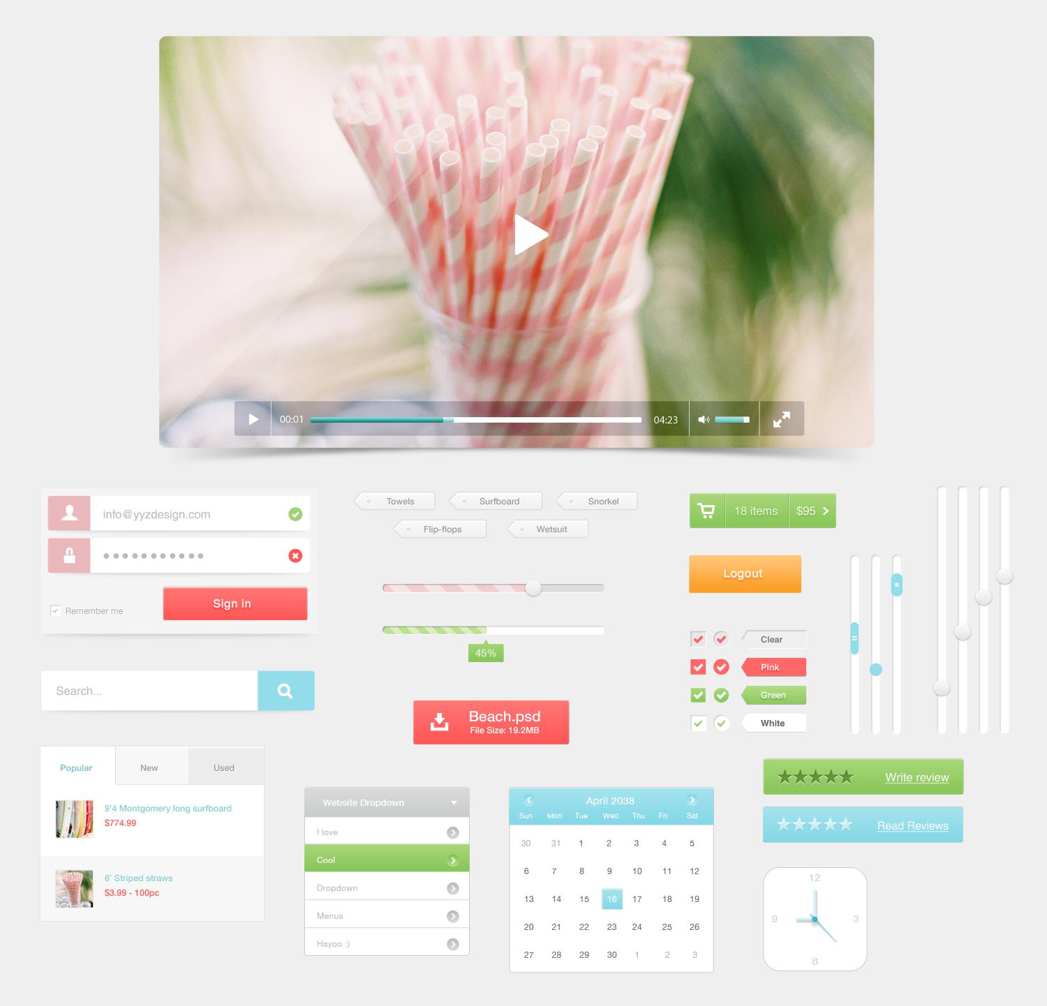 清新风格的视频网站类UI界面设计元素psd下载