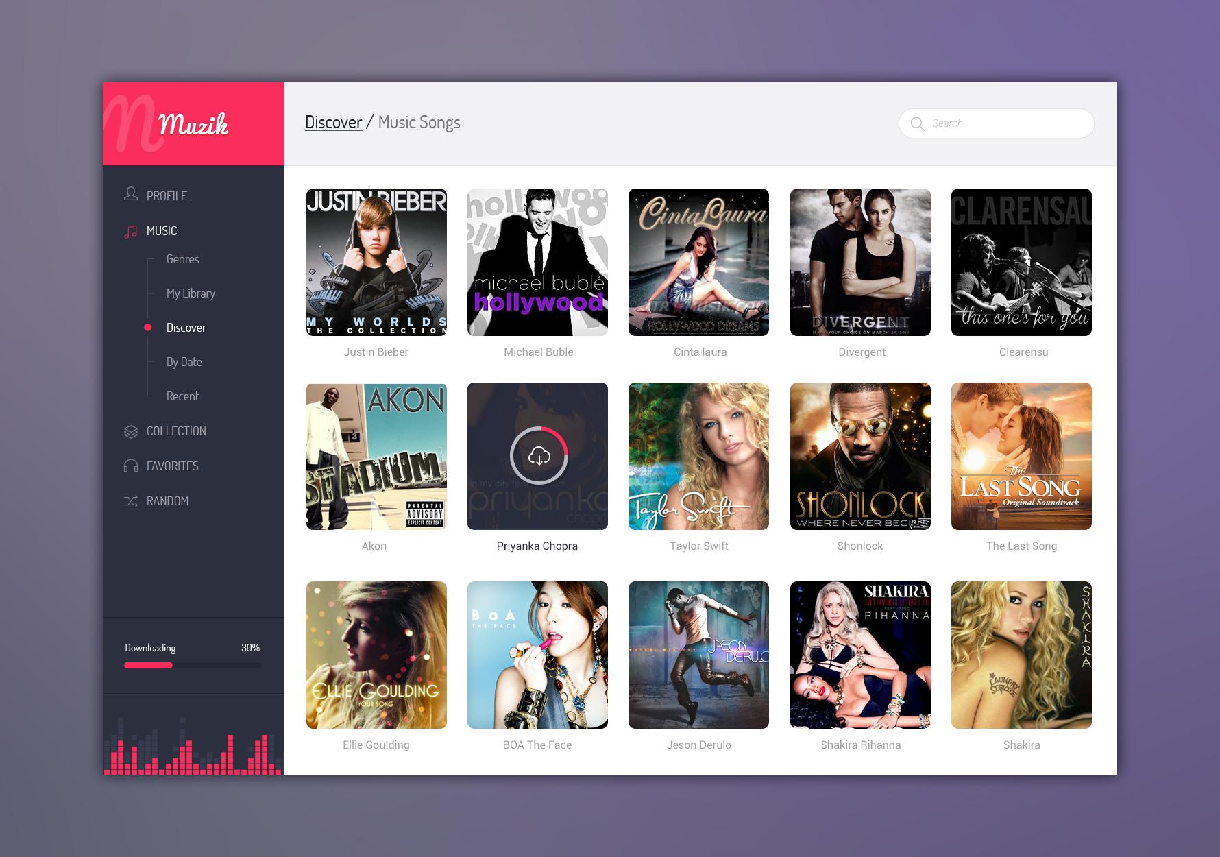 音乐专辑App管理界面ui设计psd分层素材下载