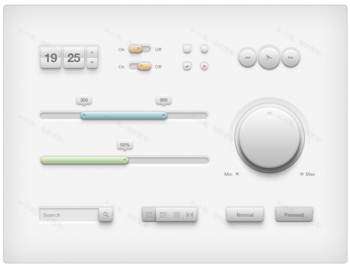灰色的多媒体音乐播放器ui工具包界面元素psd素材下载