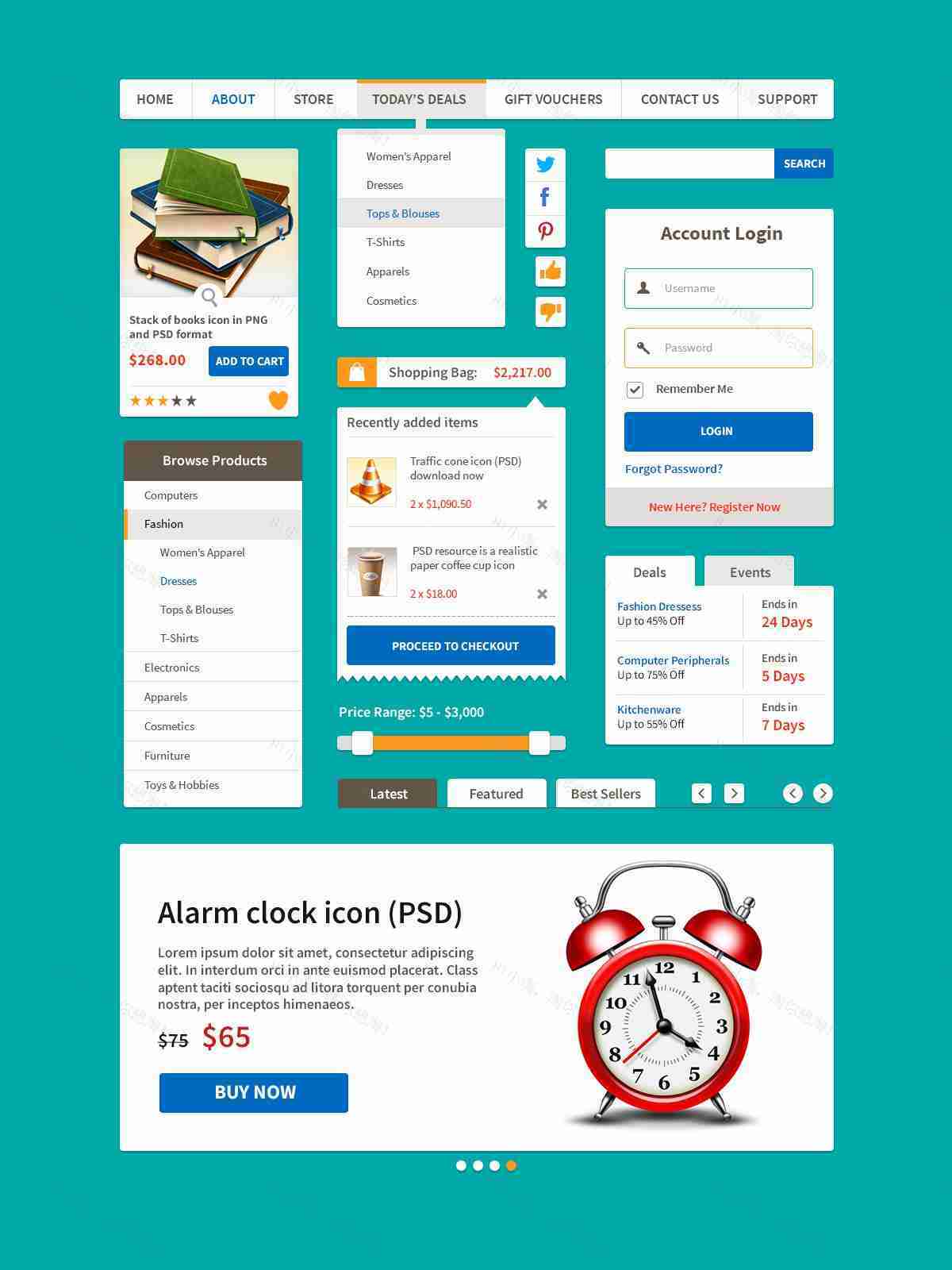 简洁的商务网站ui扁平化设计元素psd分层素材下载