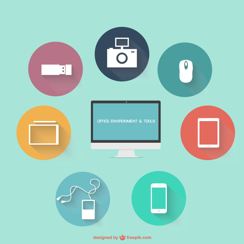 卡通风格的扁平化办公室桌面图标AI矢量图下载