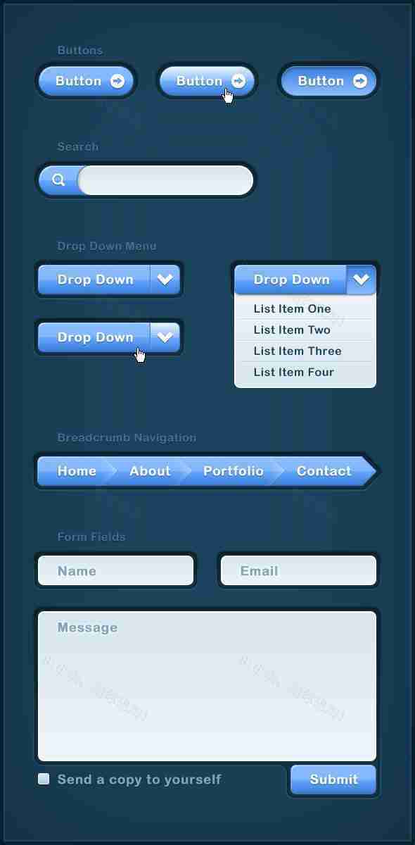 蓝色的手机UI组件_手机导航菜单ui素材下载