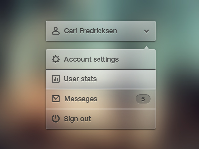 灰色透明的会员用户个人下拉菜单ui设计psd素材下载
