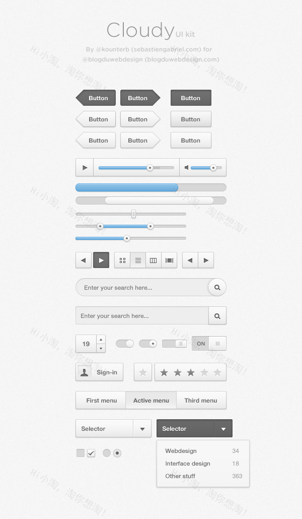 灰白色欧美网页元素风格ui套件_灰白色网页ui界面设计素材下载