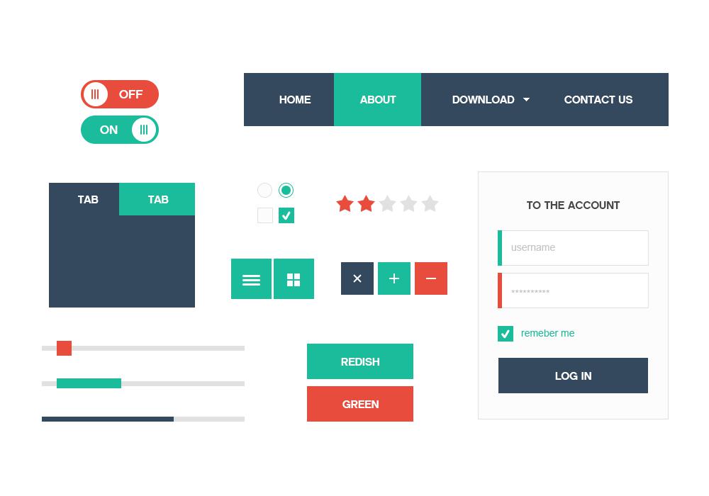 扁平化网页菜单栏按钮登录UI界面设计