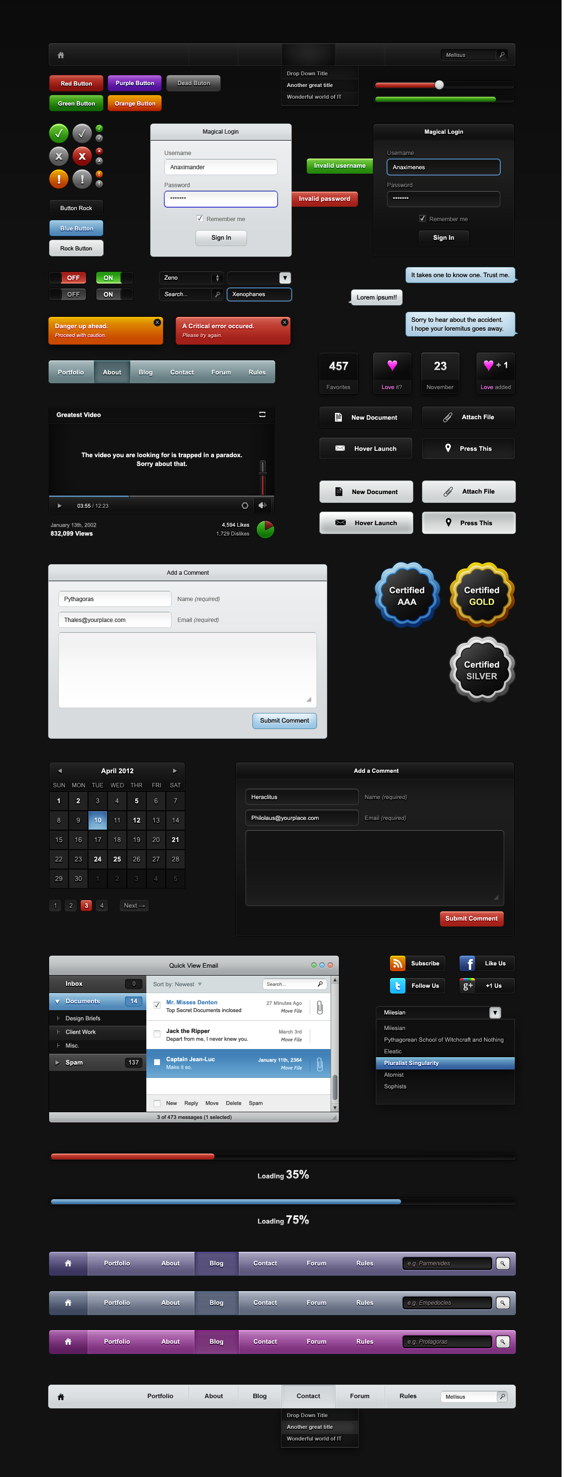 黑色网页各种网页设计元素ui导航条设计psd素材下载