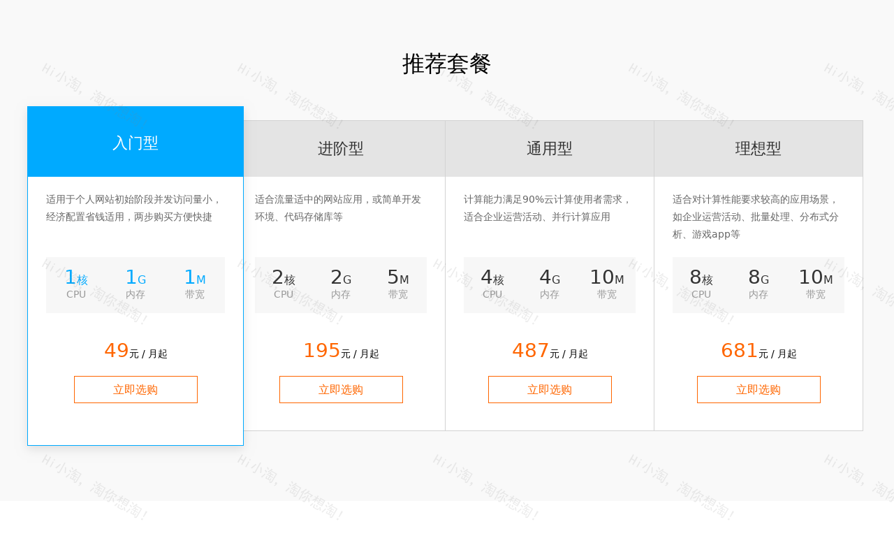 推荐产品列表套餐ui布局